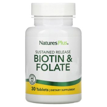 Фолиевая кислота и биотин, Biotin & Folic Acid, Nature's Plus, пролонгированного действия, 30 таблеток