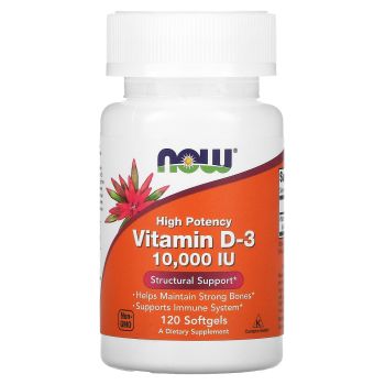 Витамин Д-3, Vitamin D-3, Now Foods, высокоэффективный, 10000 МЕ, 120 гелевых капсул
