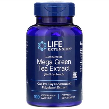 Зеленый чай экстракт мега (Green Tea), Life Extension, без кофеина, 100 кап. 