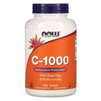 Витамин С-1000, C-1000, Now Foods, с шиповником и биофлавоноидами, 250 таблеток
