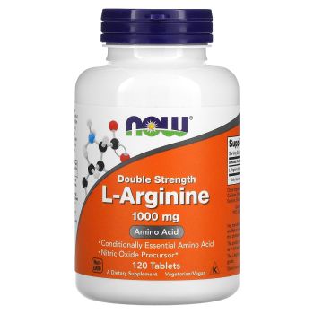 L-аргинин, L-Arginine, Now Foods, двойная сила, 1000 мг, 120 таблеток
