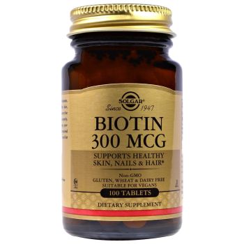 Биотин, (Biotin), Solgar, 300 мкг, 100 таблеток 